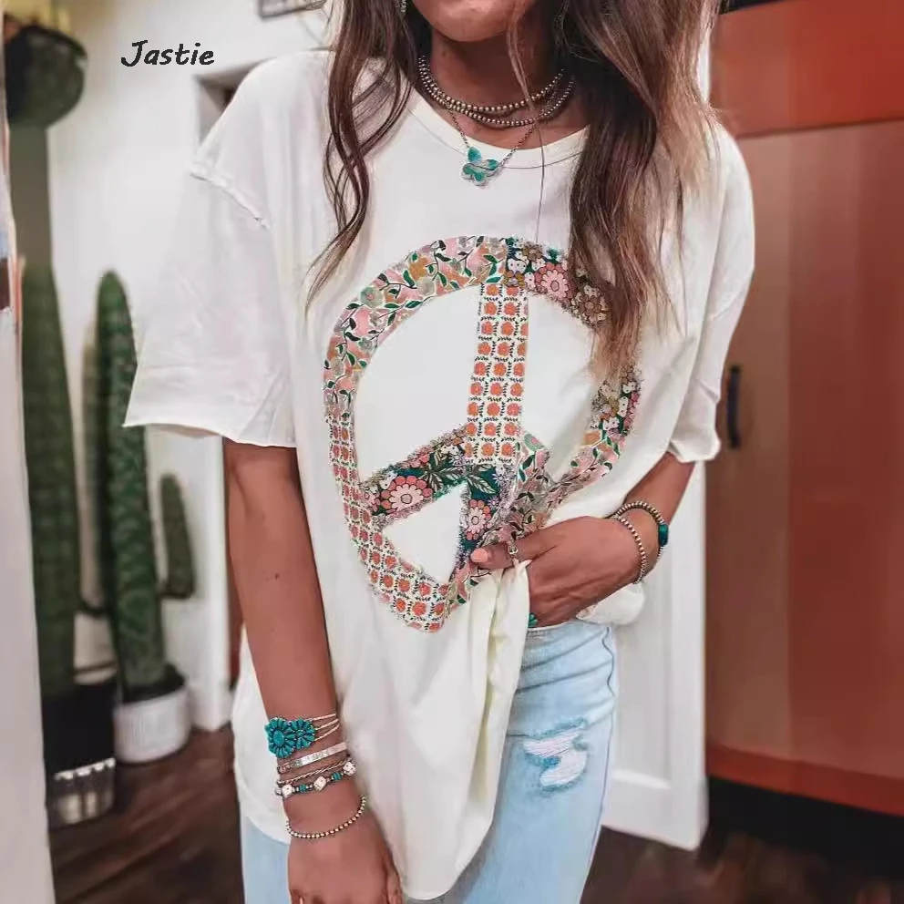 

2024 New Women's Summer Cotton T-shirt Garland Logo Decorated Short Sleeve Loose T-shirt O-Neck Pullover Tops