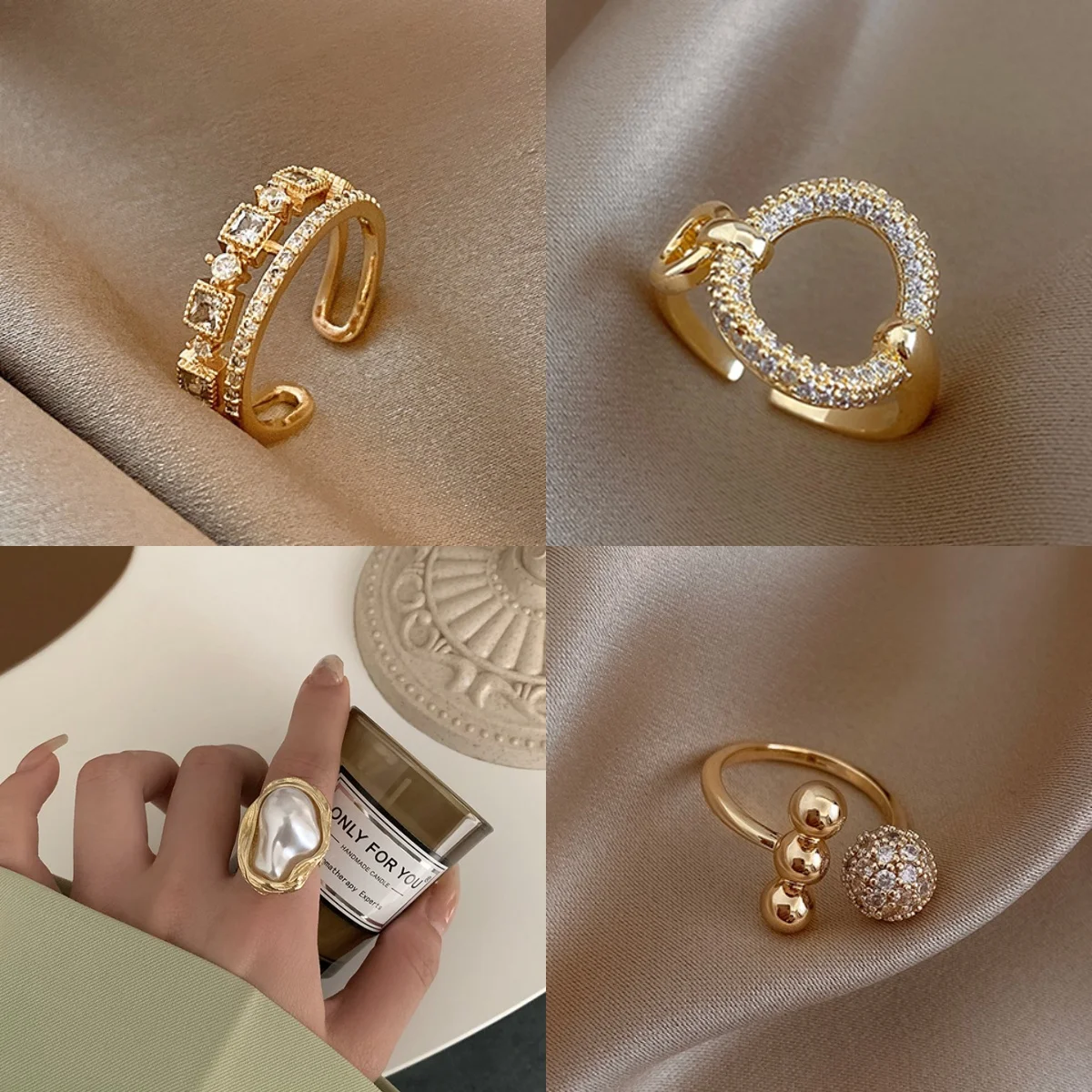 

Fashion Stainless Steel Ring for Women Gold Color Couple Jewelry Aesthetic Accessorie Adjustable Punk Embossed Hollow Wide Rings