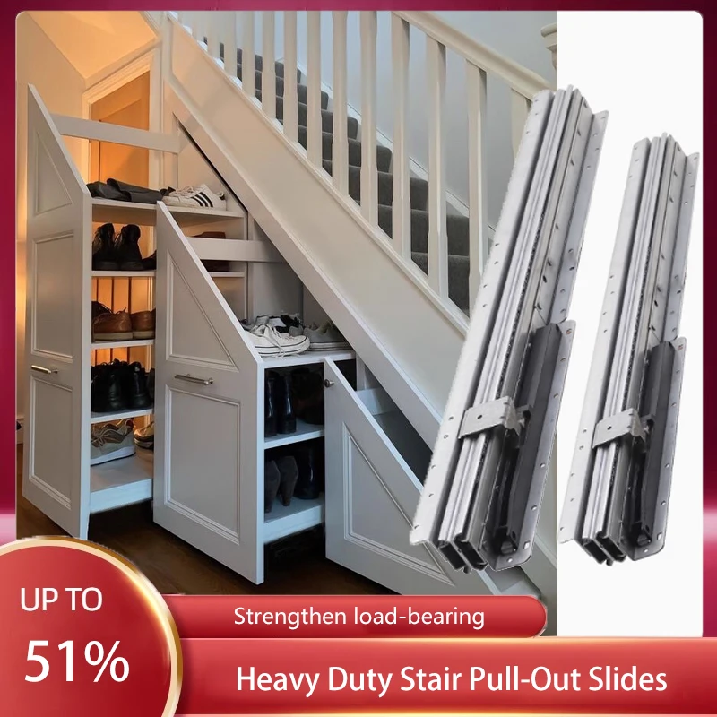 

Staircase Slide With Damping Buffer Bottom Cabinet Rail Storage Cabinet Pull-Out Heavy-Duty Bottom Support Three-Section Track