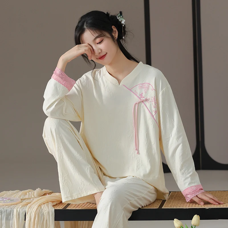 Autumn Cotton Women Pajamas Set Print Female Sleepwear Long Sleeve Casual Comfortable Soft Women's Pyjamas