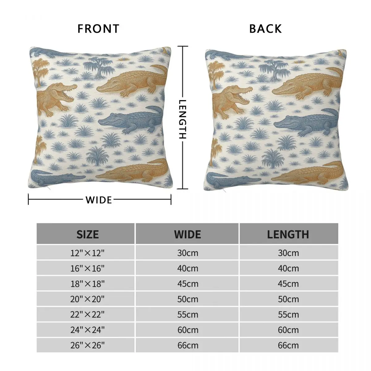 Alligator Meadow Toile Square Pillowcase Polyester Linen Velvet Pattern Zip Decorative Throw Pillow Case Room Cushion Case 45x45