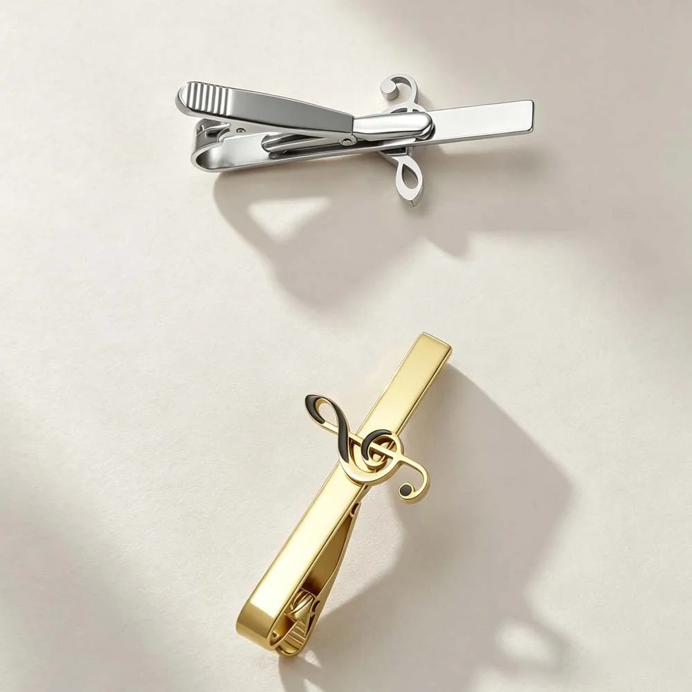 Music Treble Clef  Necktie Tie Clips Pin Staff Notation for Men Woman Couple Stickpin Gift Stainless Steel Metal Jewelry