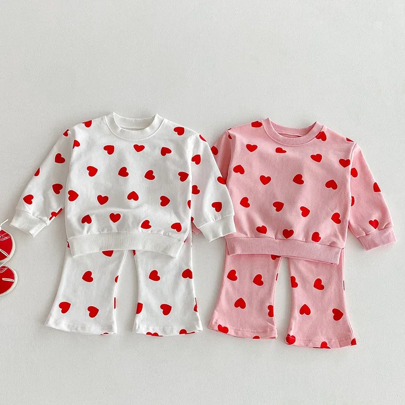 

2025 New Autumn 1-6Yrs Kids Clothes Suit Long Sleeved Cotton Printed Pullover Top+Pants Baby Girls Sports Clothes Set