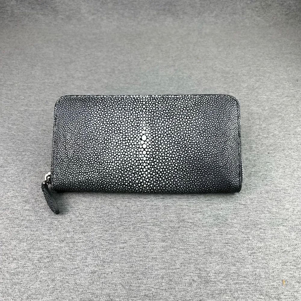 Genuine Unisex Stingray Leather Long Wallet, Exotic Style Leather Clutch for Women, Large Zip Card Holder for Men
