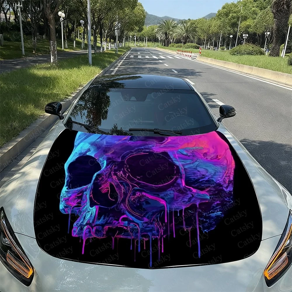 

Neon Skull Unique Car Hood Sticker PVC Self Waterproof Stick,Striking Auto Exterior Accessories Decor Protect Gift for Car Lover