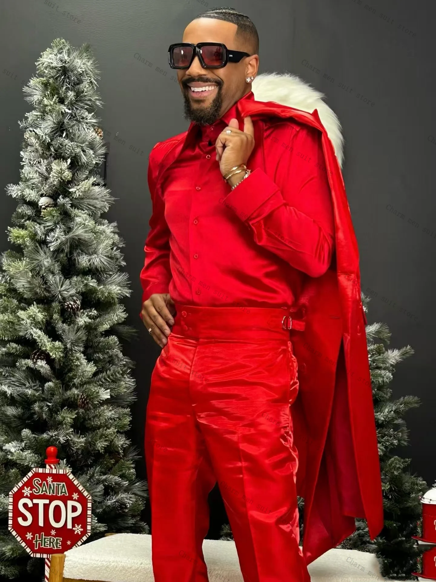 

Red Men Suits Set 2 Pcs Long Blazer+Cotton Pants Trousers Luxury Wedding Tuxedo Formal Office Business Groom Jacket Coat