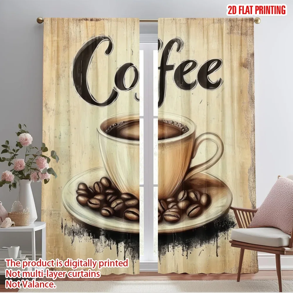 2pcs,2D plane printing Curtains&Window Treatment Morning Brew(1) Polyester Easy Install (without rod) Versatile All Use for