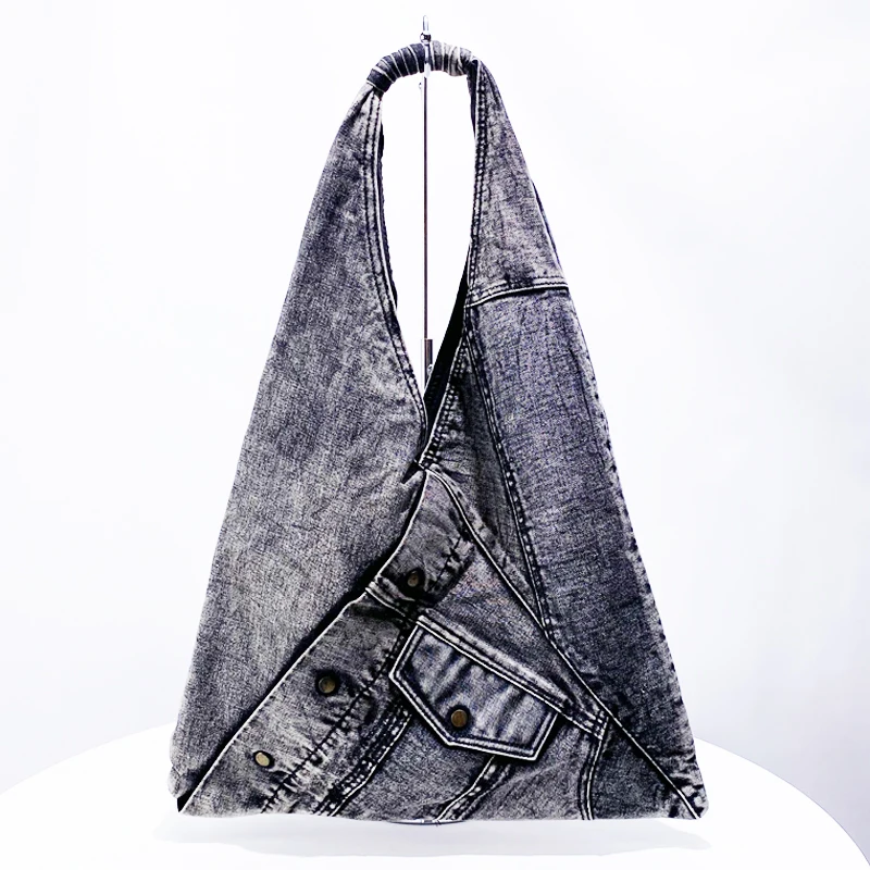 Vintage Wash Water Denim Bags For Women Luxury Designer Handbag And Purse 2024 New In Large Capacity Triangle Underarm Shoulder