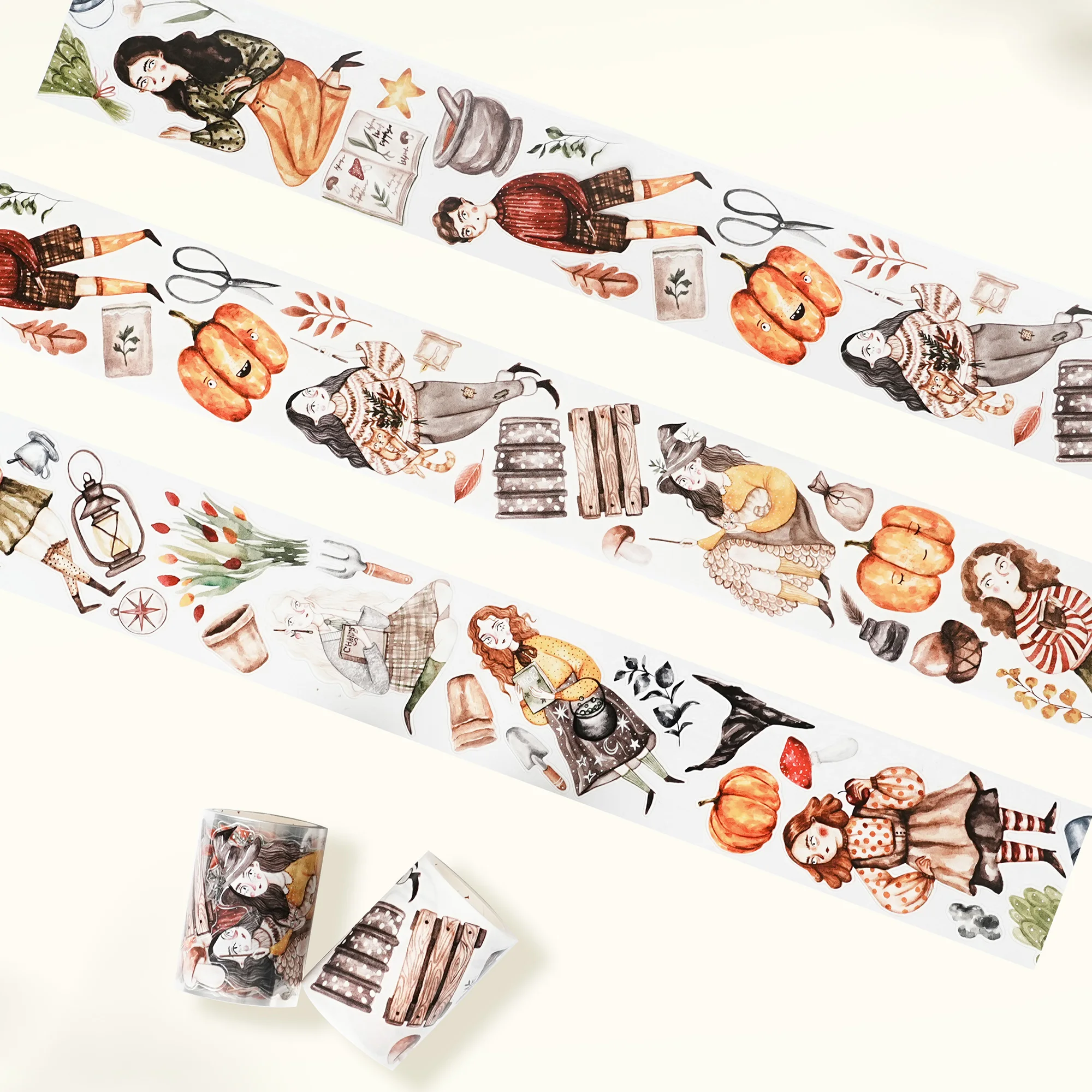 WT Studio Vintage Pumpkin Night Witch Washi PET Tape for Plan Card Making DIY Scrapbooking Plan Decorative Sticker