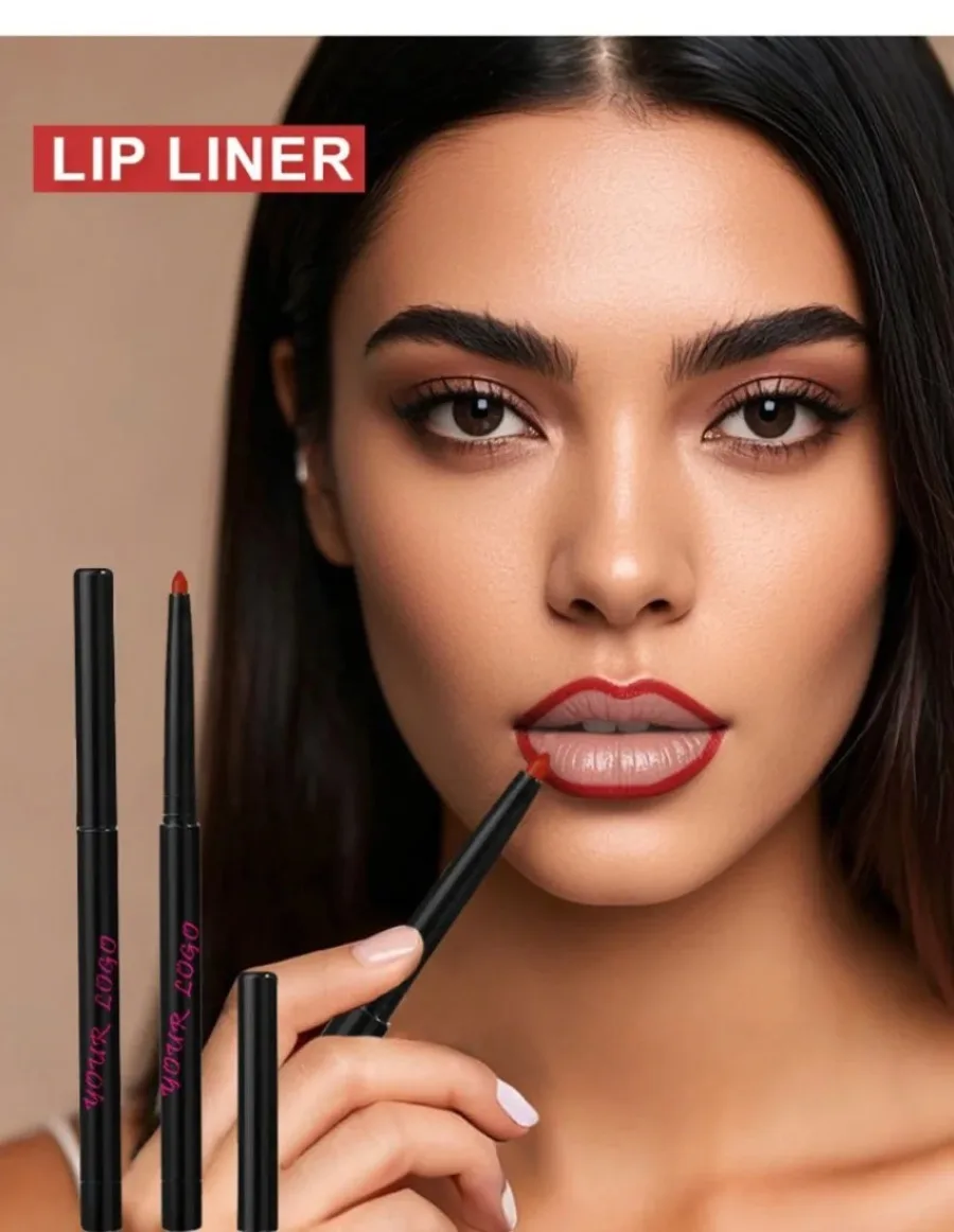 Delineador labial personalizado, 24 cores, à prova d'água, tubo preto, alta pigmentação, não manchado, de longa duração, suave, maquiagem em massa