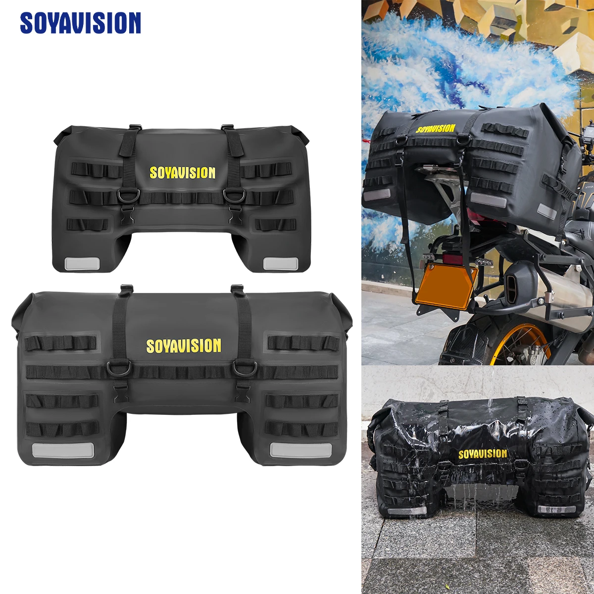 Black Motorcycle Tail Bags 50L 80L High-capacity Versatile Bags Carrying Handle Rear Back Seat Luggage Reflective Waterproof Bag