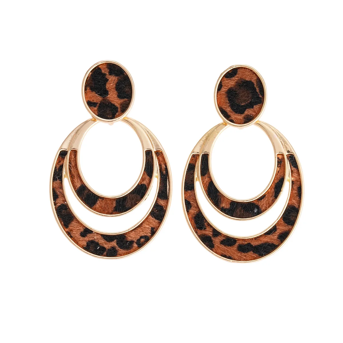 الرجعية جوفاء هندسية جولة ليوبارد طباعة الفضة إبرة الأقراط الخريف والشتاء الأزياء المتخصصة الأقراط الراقية #5