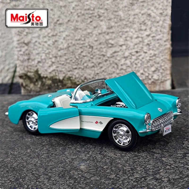 Maisto 1:24 1957 chevrolet corvette liga roadster modelo de carro diecast metal retro veículos clássicos modelo de carro simulação crianças presente