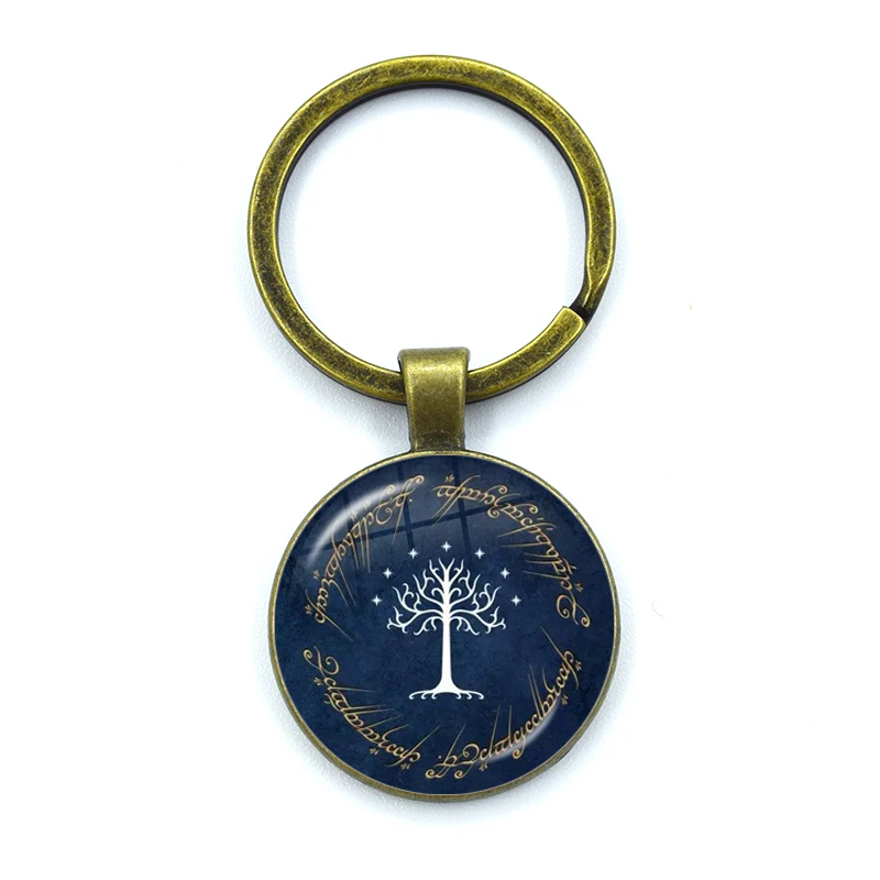 New Hot White Tree Gondor Keychain Lord Of The R Glass Dome KeyRing Bag Car Key Chain Ring Holder Charms Jewelry Gifts