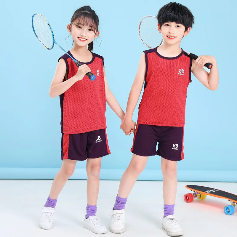 Summer children's sports mesh vest suit boys and girls baby middle-aged children quick-drying vest basketball suit