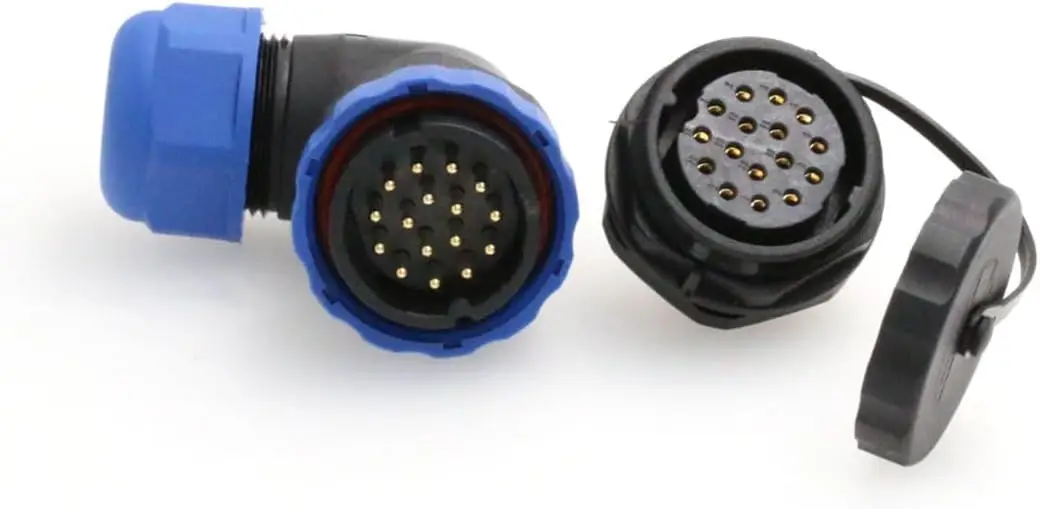 

He29 16 Pin Plastic Waterproof Connector Male Female Right-Angle Wire Cable Plug + Panel Socket Threaded Outdoor Industrial