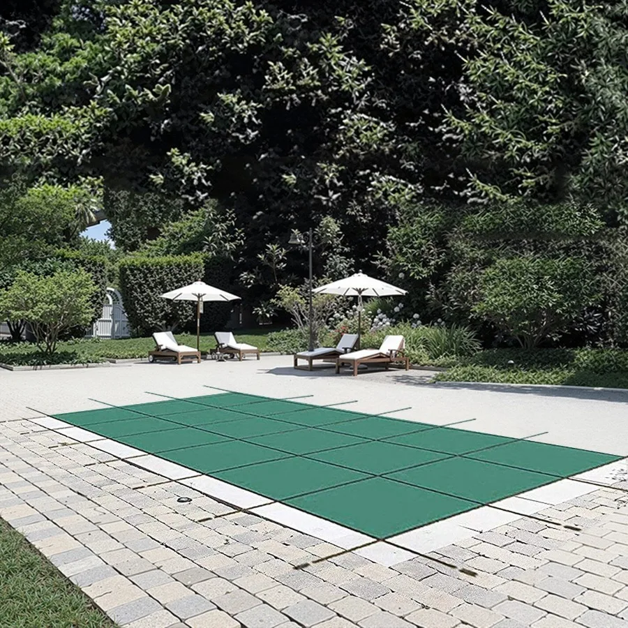 

Защитная крышка для бассейна Inground, прямоугольная крышка для зимнего бассейна 14 футов x 26 футов, тройная прошитая высокопрочная сетка из полипропилена с гелем