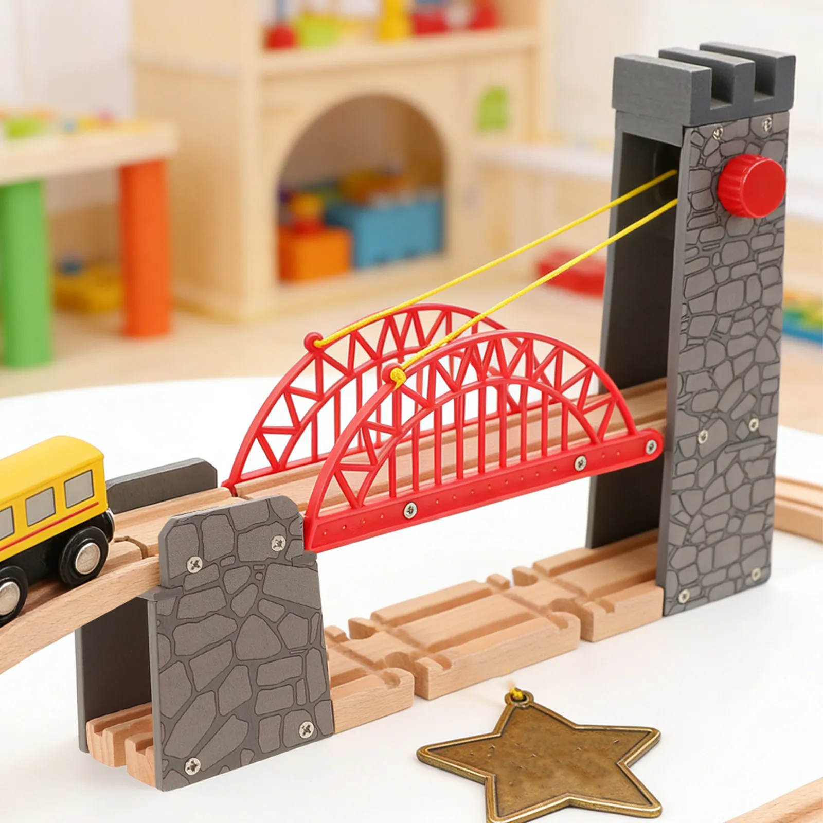 

Wooden Train Set Accessories Wood Railway Bridge Scene Layout Prop Kids Wooden Track Suspension Bridge Set Railway