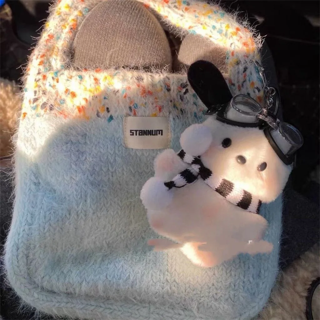 Porte-clés mignon de poupée en peluche Sanrio Pilot Pochacco, breloque de sac, pendentif de chiot en peluche pour cartable, cadeau pour enfants