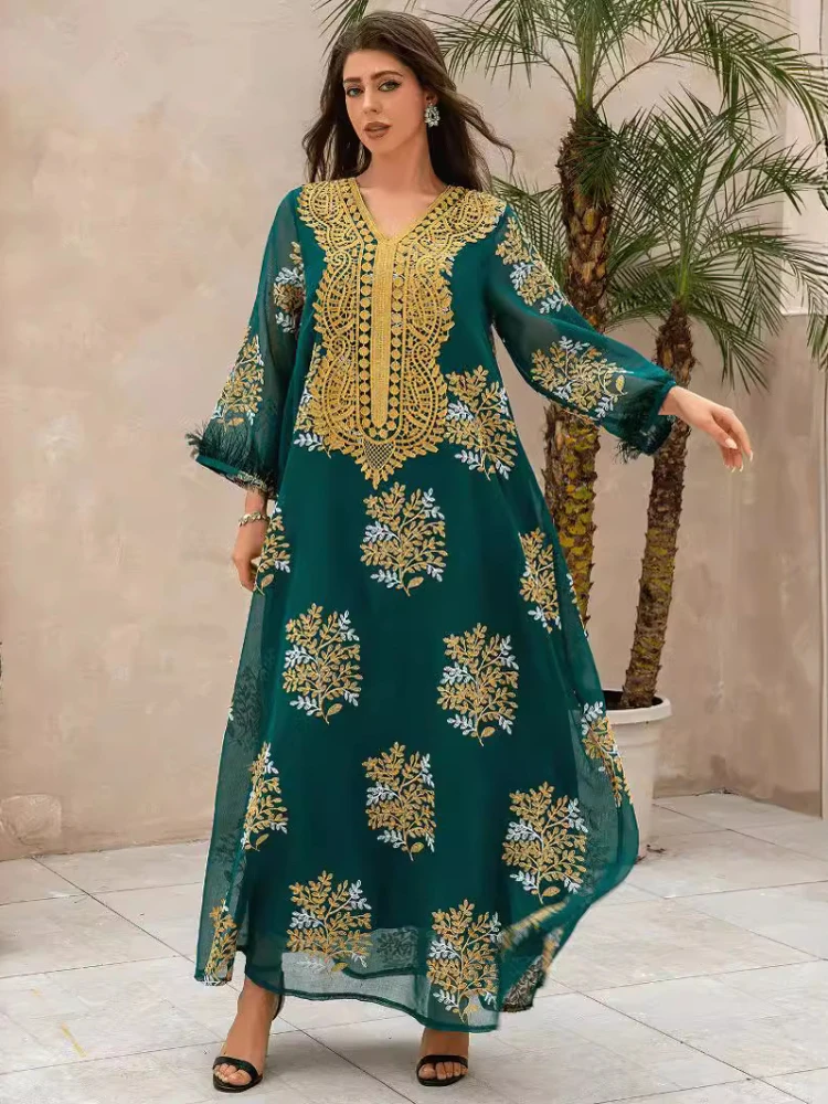 Eid Muslim Party Dress for Women Abaya Embroidery Tassel Arab Dubai Jalabiya Party Dresses Kaftan Vestidos Largos Long Robe 2024