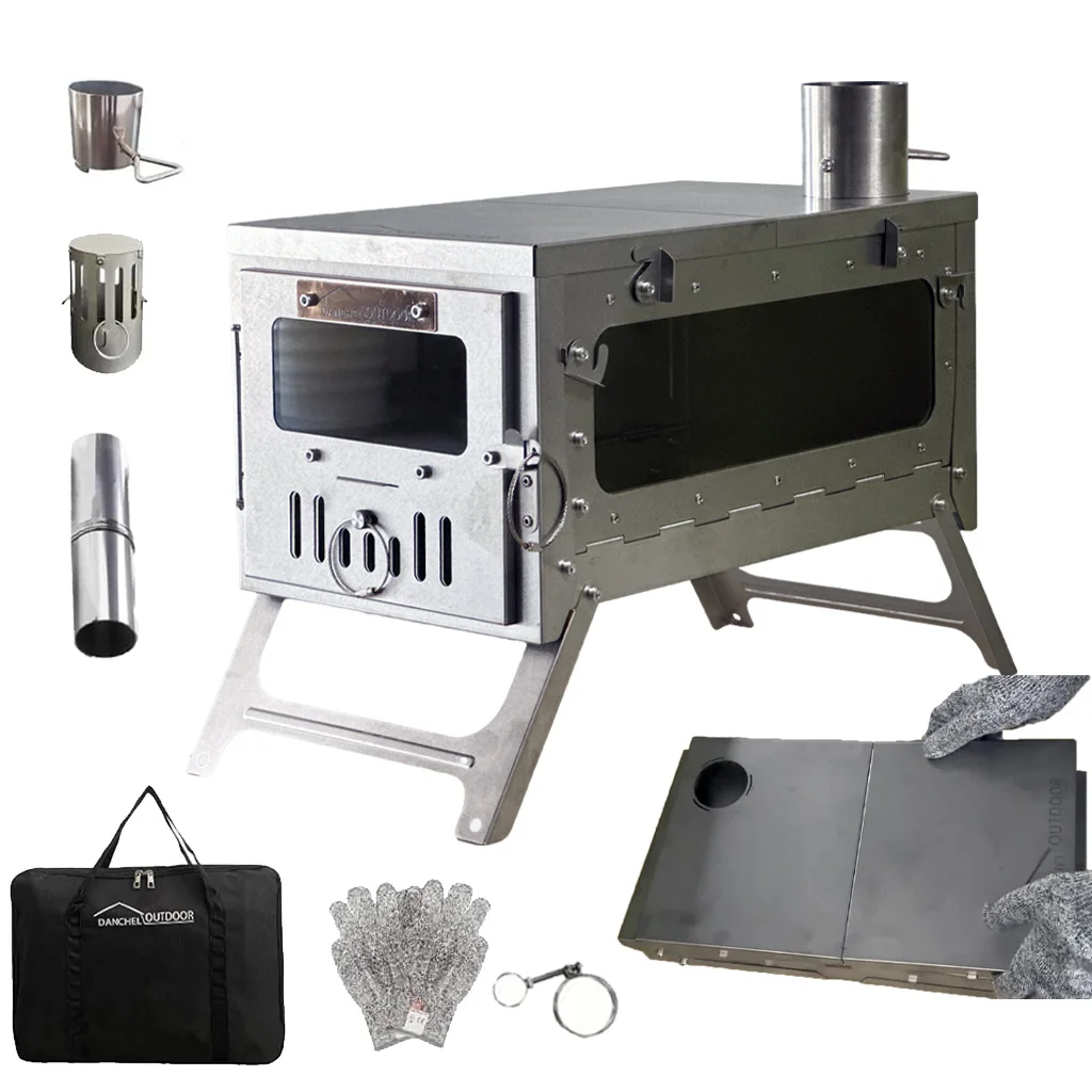 

DANCHEL OUTDOOR TSG Titanium Alloy Folding Wood Burning Stove Ultralight Hot Tent Stove with Chimney Pipe Tent Stove Heater Hike
