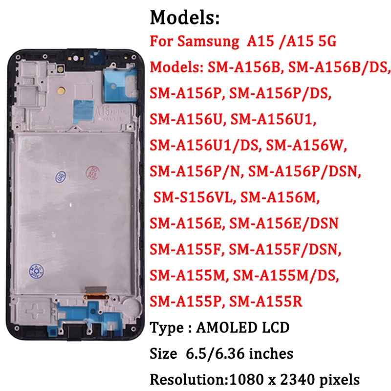 OLED TFT For Samsung A15 4G SM-A155F LCD Display Touch Screen Digitizer Assembly For Samsung A15 5G A156 SM-A156B LCD