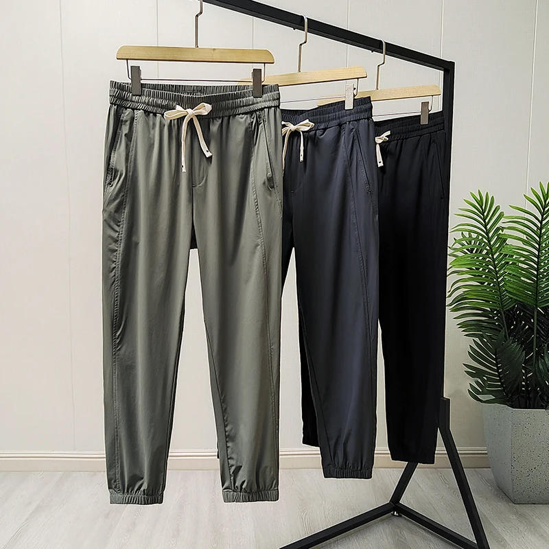 

Выгодное предложение! Ультратонкие быстросохнущие дышащие мужские модные повседневные брюки с эластичной талией и манжетами, весна-лето, новинка