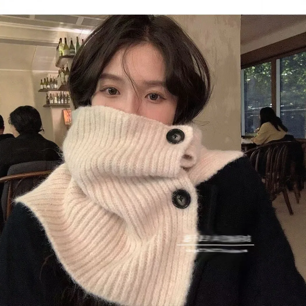 Lenço de inverno feminino versátil e de alta qualidade botão quente pescoço cinta para meninas pescoço-proteção cachecol moda pescoço proteção