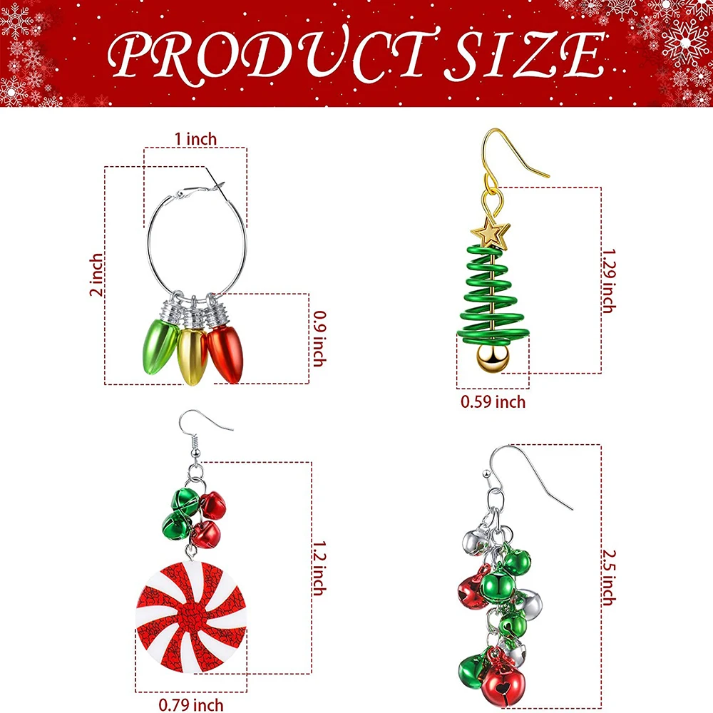 1 Pair Christmas Dangle Earrings Christmas Bell Light Bulbs Hoop Earrings Christmas Tree Earrings for Women Girls Xmas Part Gift