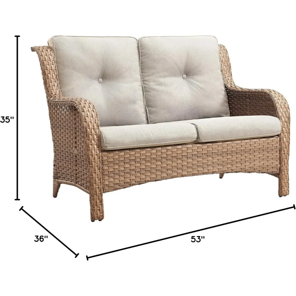 Outdoor Loveseat Patio Couch - 500 Lbs Weight Capacity Wicker Loveseat with High Backrest Wide Armrest, Small Patio  Furniture