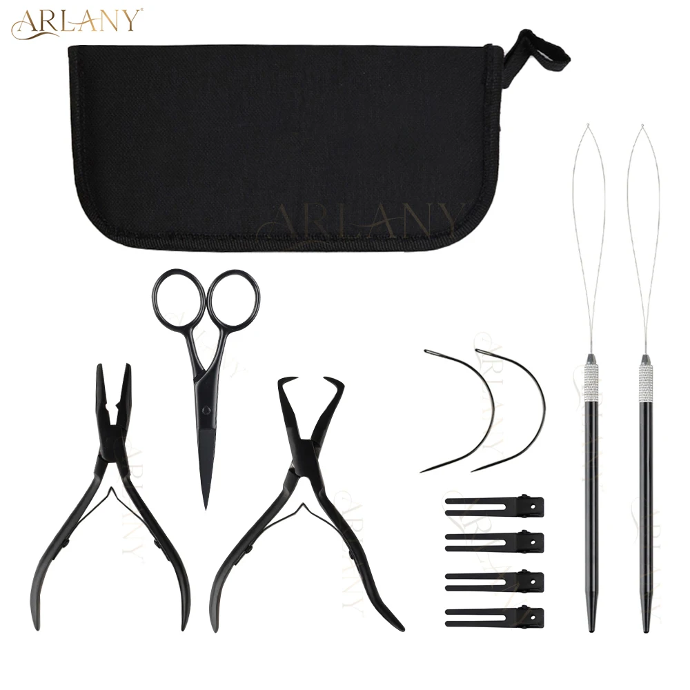 ARLANY Juego de alicates para extensiones de cabello para microcuentas, kit de herramientas para extensiones de cabello, oropel para el cabello, microanillo, bucle, aguja para tirar