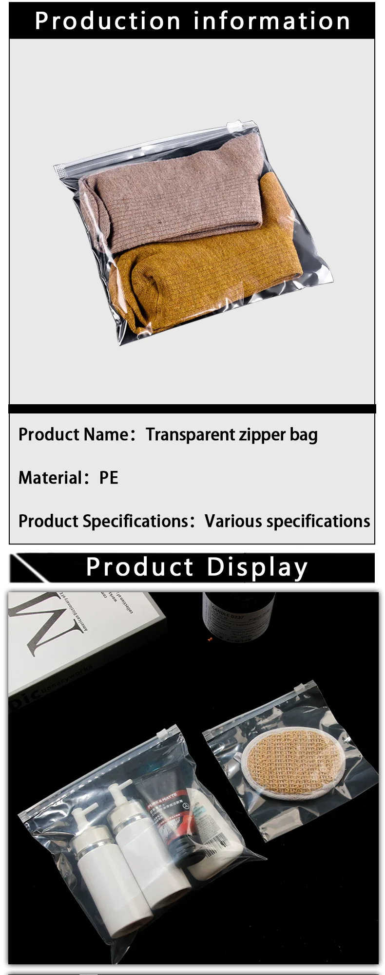50 Stück Quadratische Transparente Reißverschlusstaschen Kleidungsverpackungsbeutel Kleiderverpackungsbeutel Unterstützen Individuelles Logo – Detail 2
