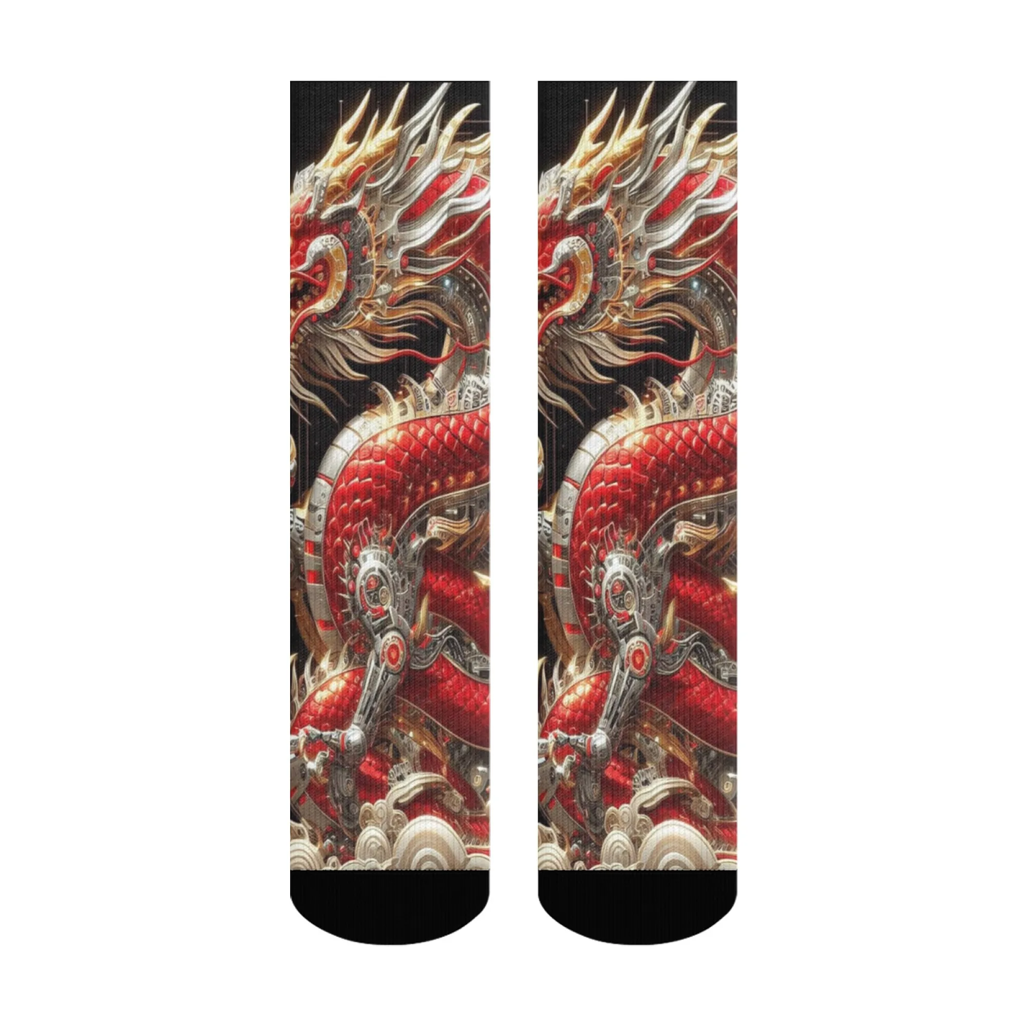 

1 пара повседневных трендовых носков для мужчин и женщин. Удобные, дышащие, механические носки в винтажном стиле с восточным драконом.