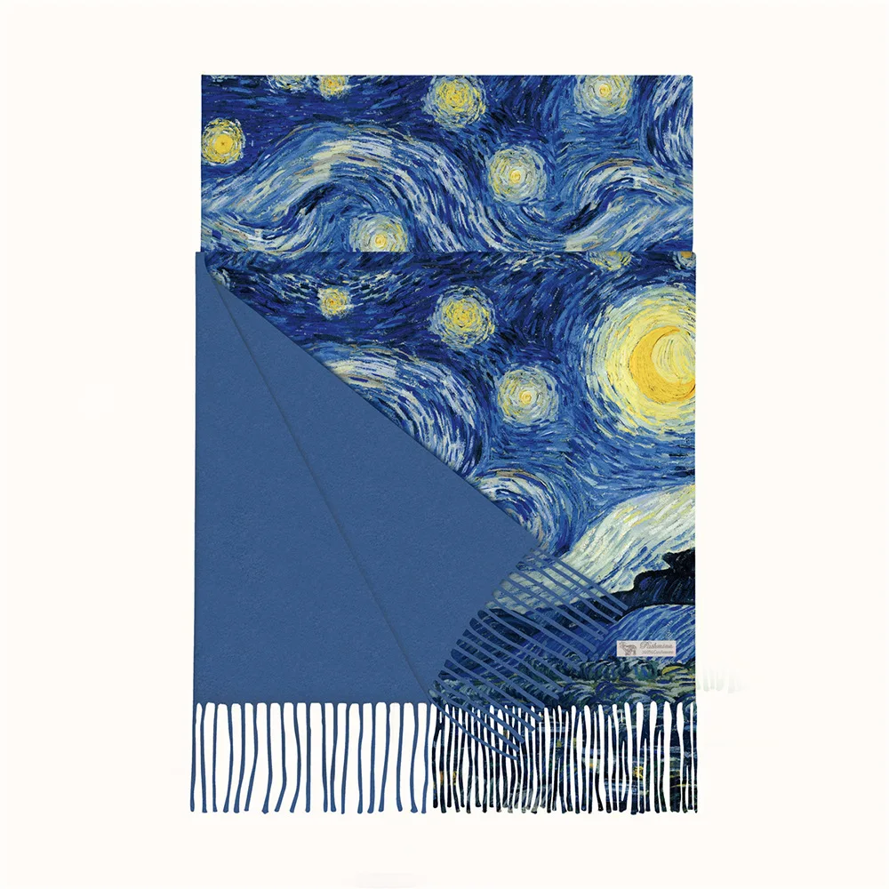 Van gogh pintura a óleo cachecol de caxemira feminino inverno novo céu estrelado pashmina xales e envoltórios senhoras capa cobertor de viagem cachecóis