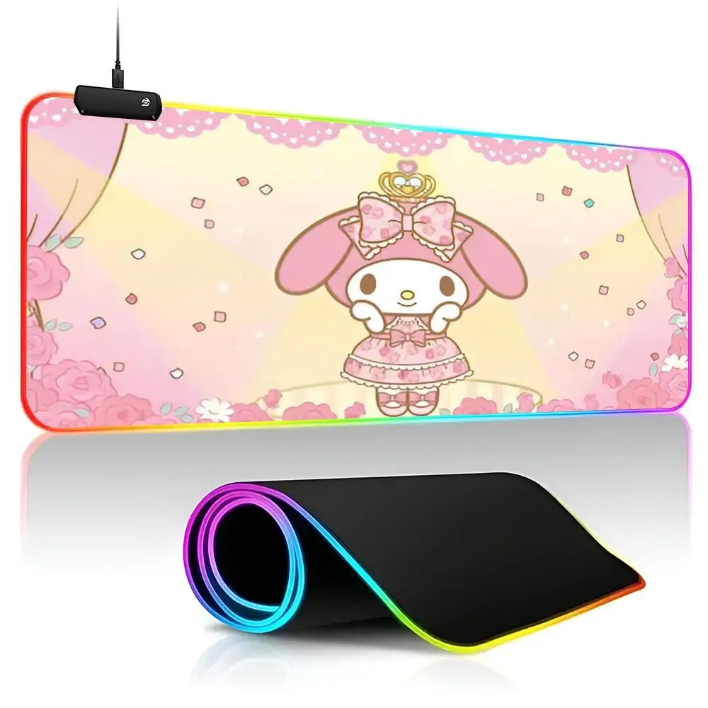 My Melody Mouse Pad Gamer RGB Deskmat Keyboard Mat Gaming Laptops LED Mousepad Desk Protector Anime Mause Mats