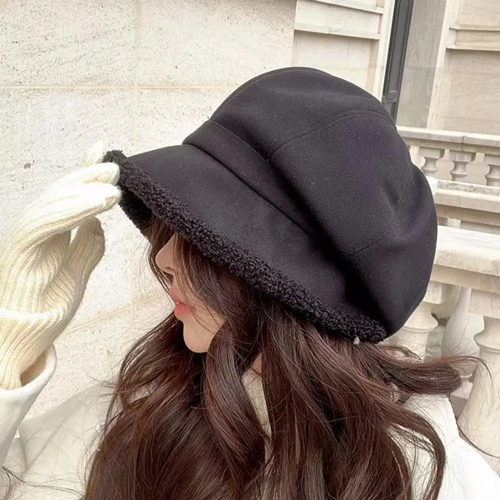 Plush Hat Stylish Windproof Beret Hat for Women Ultra-thick Weather Cap Autumn Winter Outdoor Headgear Solid Color Plush Beret