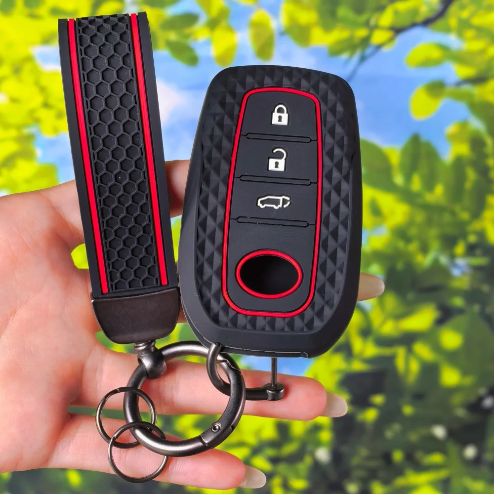 Striped Honeycomb Key Protector With Keychain For Toyota Corolla Cross Yaris Cross Prius Hilux LC200 LC250 LC300