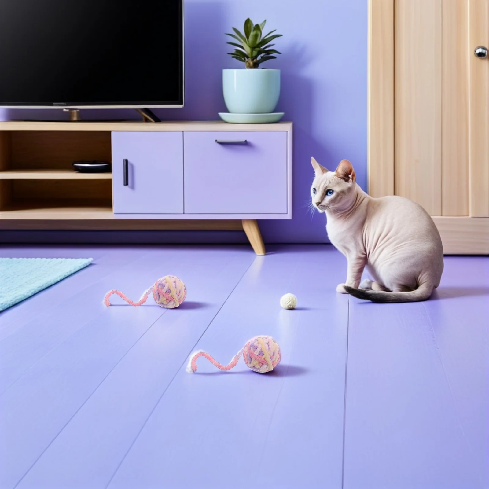 

20pcs Cat Balls Interactive Wool Yarn Chirping Sound Tail Design For Boredom Relief Teething Play Indoor Kitten Sensory Chew