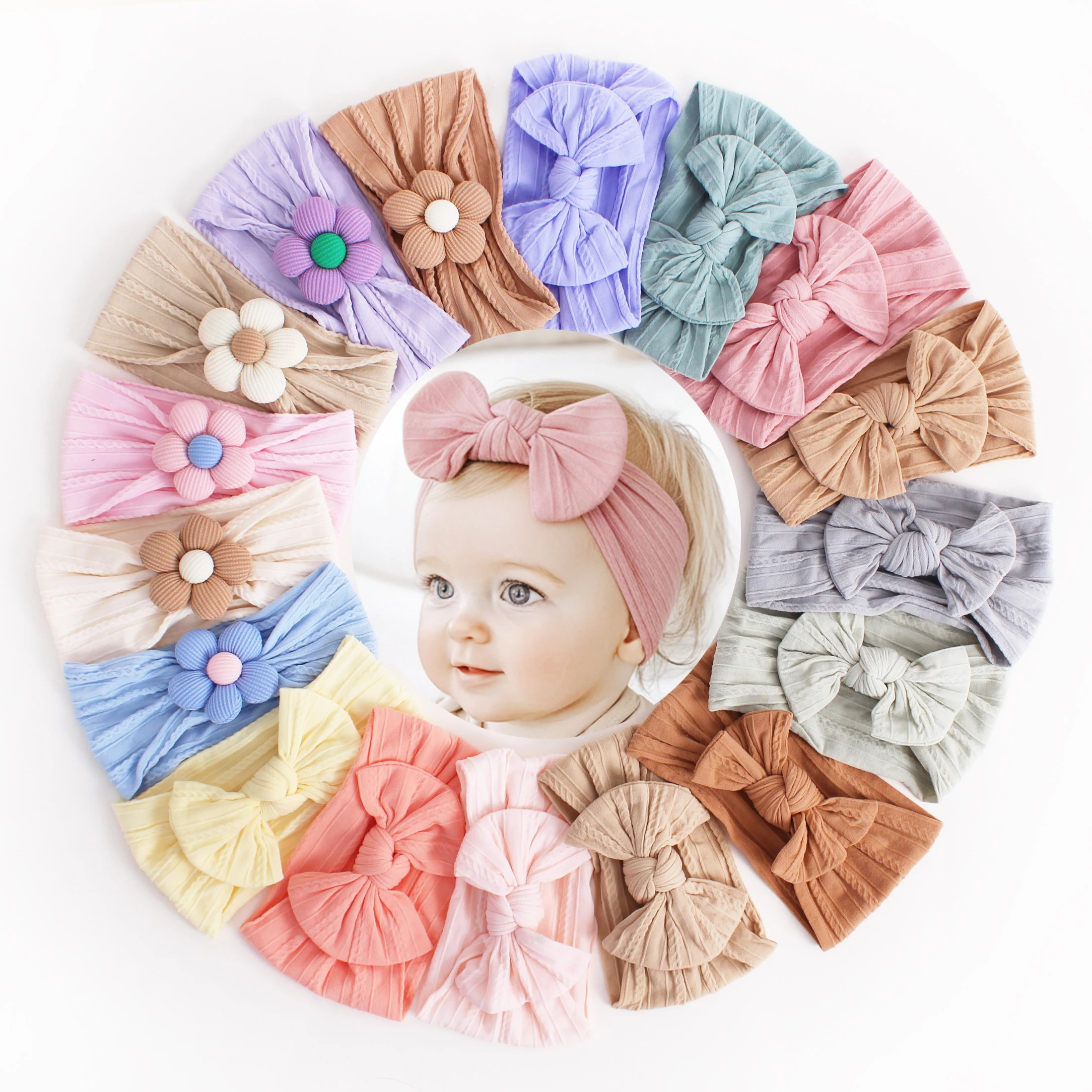 3 Pcs Baby Nylon Headbands Hairbands Hair Bow Elastics, With Flower Headbands For Baby Girls Newborn Infant Toddlers Kids