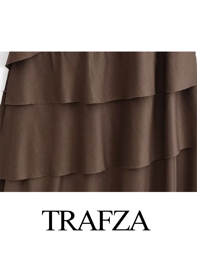 

TRAFZA Women Sexy Laminated Decoration V-Neck Sleeveless Long Dress Women Summer Backless Holiday Style Solid Sling Dresses