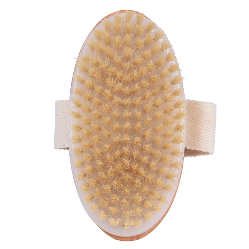 2024 New Bamboo Dry Skin Body Brush Boar Bristles Bath Brushes Oval Medium Handle Bath Rub Back Brush Meridian Cleaning