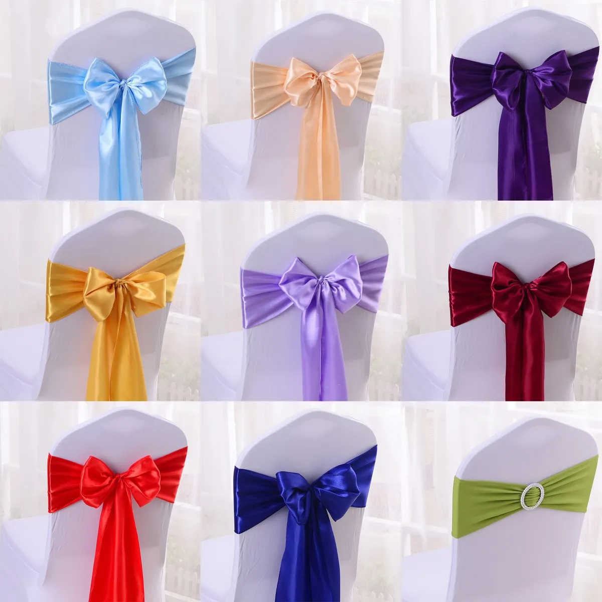 High Quality Big Bow Colourful Satin Sash Wedding Chair For Chair Covers Sash Birthday Party Hotel Show Decoration Wholesale