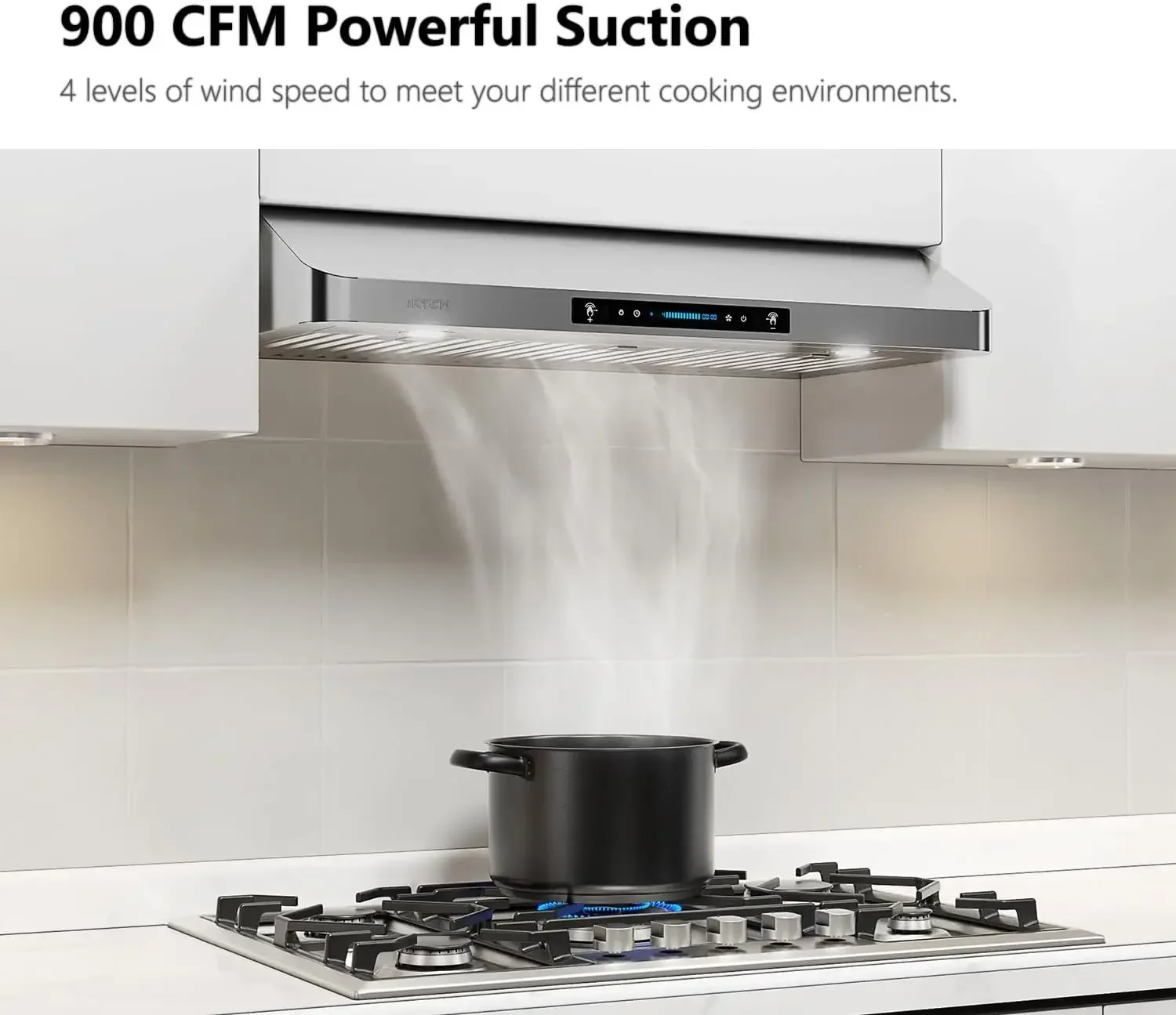 

IKTCH 30 Inch Under Cabinet Range Hood with 900-CFM, 4 Speed Gesture Sensing&Touch Control Panel, Stainless Steel