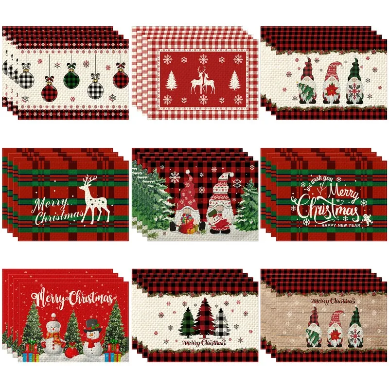 HOT Linen Christmas Faceless Gnome Dwarf Printed Table Place Mat Cloth Placemat Coaster Kitchen Table Decoration and Accessories