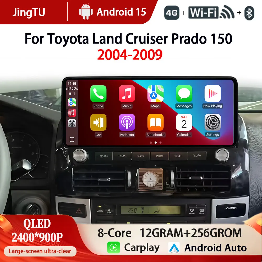 أندرويد السيارات 12.3 بوصة لتويوتا لاند كروزر برادو 150 2004-2009 اللاسلكية CarPlay Lntelligent الوسائط المتعددة شاشة تعمل باللمس BT WIFI #1