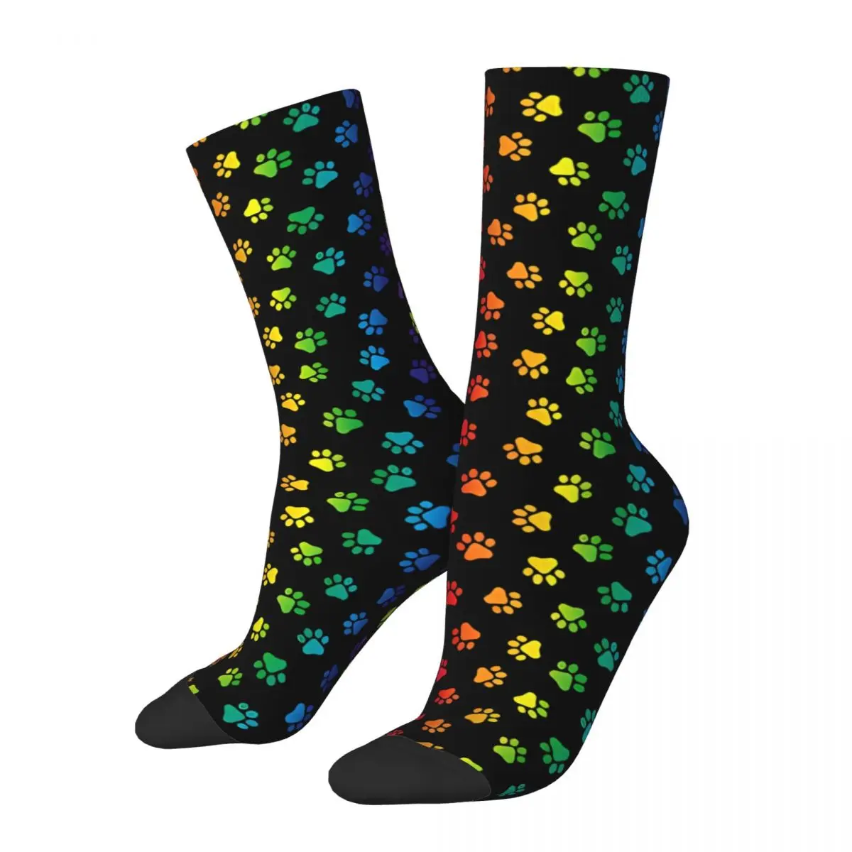 

Paw Print Pattern Pride Rainbow Black Men Women Socks Windproof Novelty Spring Summer Autumn Winter Stockings Gift