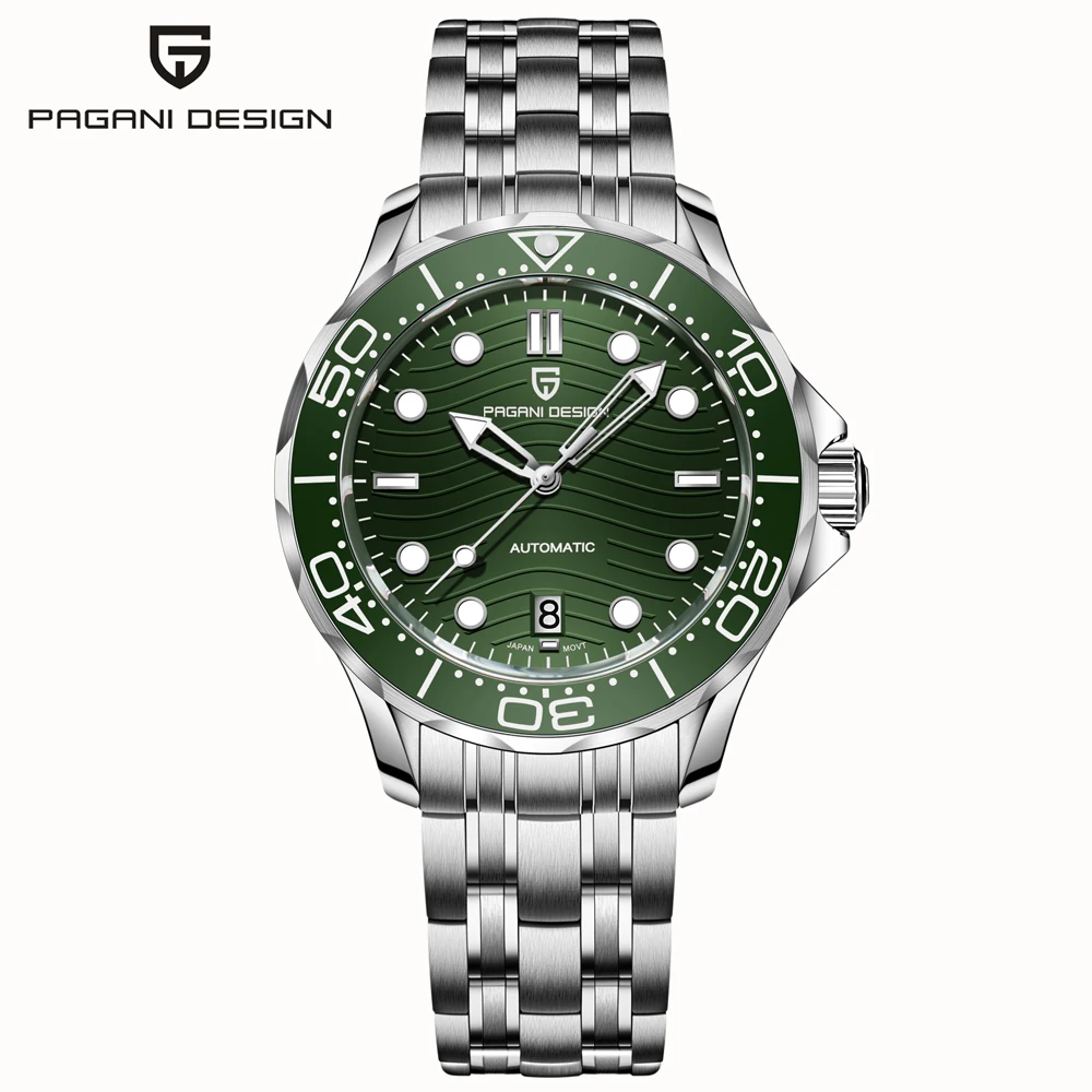 

Часы PAGANI DESIGN, новые серебристо-зеленые роскошные механические часы с механизмом 8215 для мужчин, автоматические водонепроницаемые часы с сапфировым стеклом AR