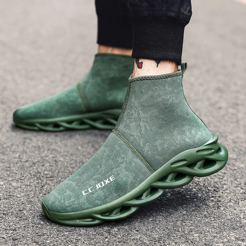 Ultralight High Top Sneakers Man Fashion Casual Blade Socks Sneakers Men Green Slip-on Men\'s Running Shoes zapatillas de hombre