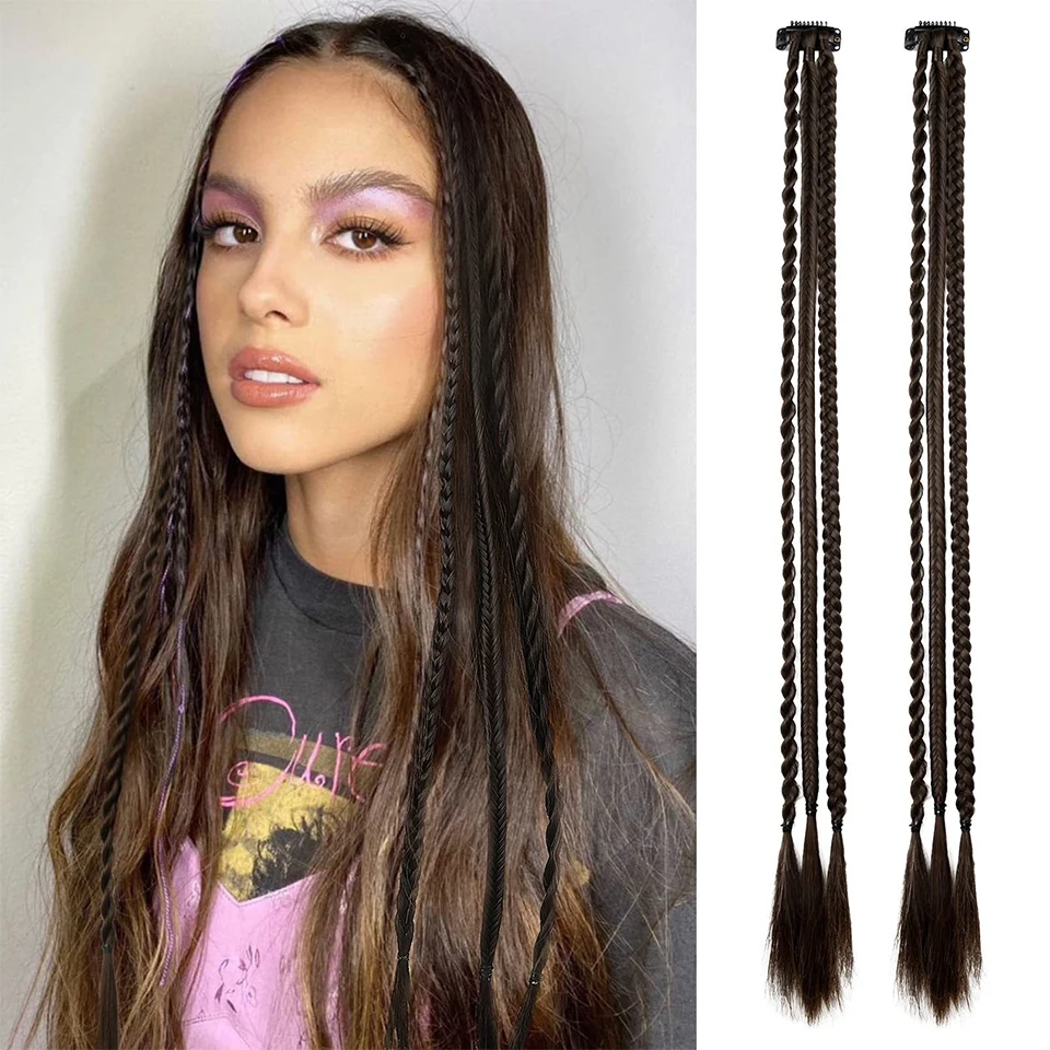 Extensiones de Cabello con Clip trenzado, 2 piezas, trenzas de bebé, postizos de cola de caballo sintética larga para mujeres, niños y niñas,