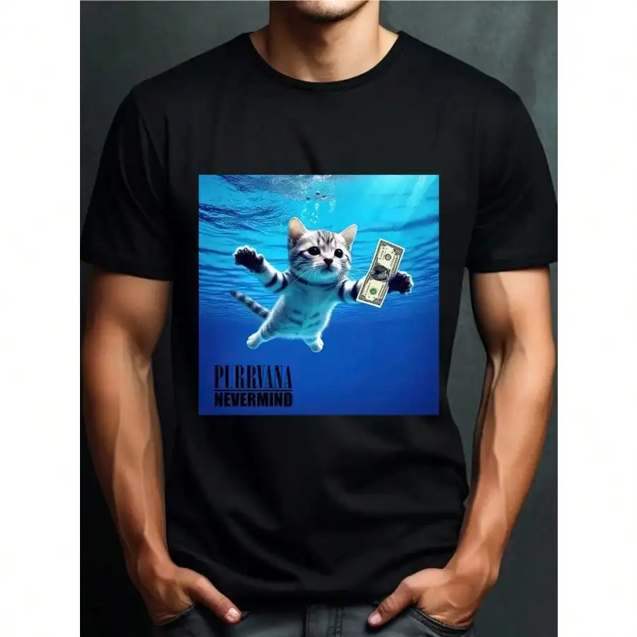 

Men's 100% Cotton Great Purrvana Cat Graphic T-Shirt Lightweight Comfortable Short Sleeve Crew Neck Tee for Summer Casual Wear